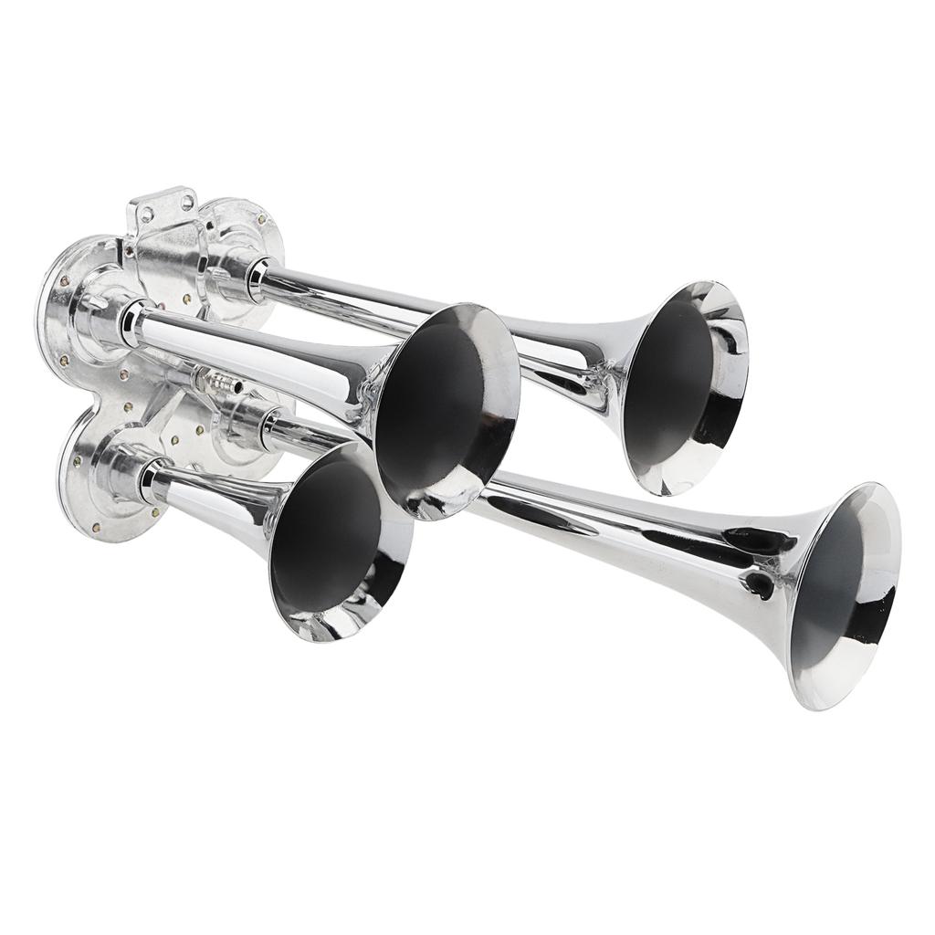 12V 185dB Four Trumpet Air Horn with Compressor - Silvery Musical Sound for Trucks / Cars