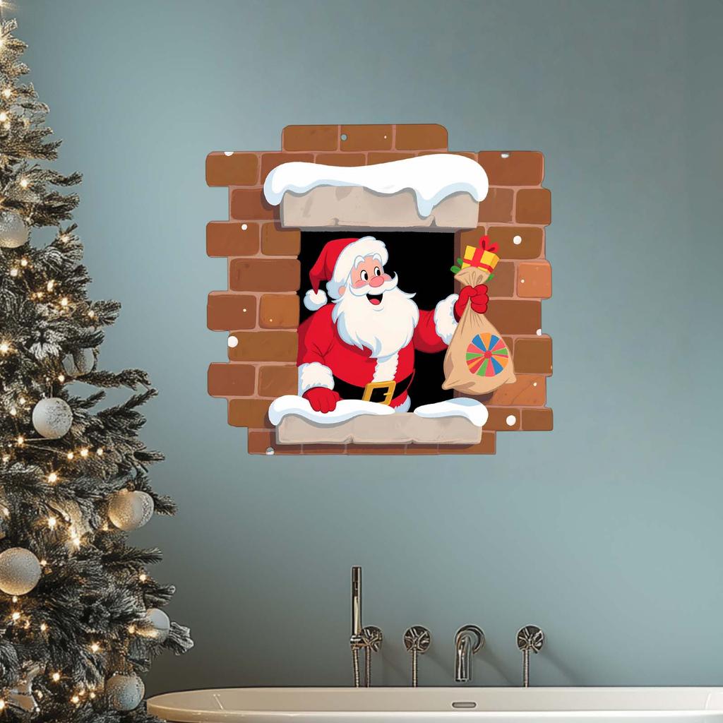 Christmas Elements Holding Gift Bag, Breaking Wall Sticker, Children's Room, Home Decoration, Holiday Wall Sticker