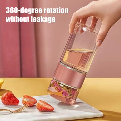 Glass Infuser Bottle Double Wall Tea Tumbler Insulated Loose Leaf Tea Brewer Hot And Cold Drinks Bottle for Home Office