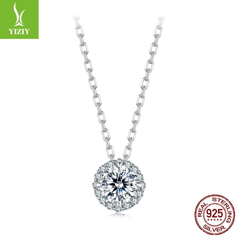 Cross-Border 1 Carat Shining Moissanite Necklace Women'S Light Luxury Simple High-End Sense S925 Silver Collarbone Chain