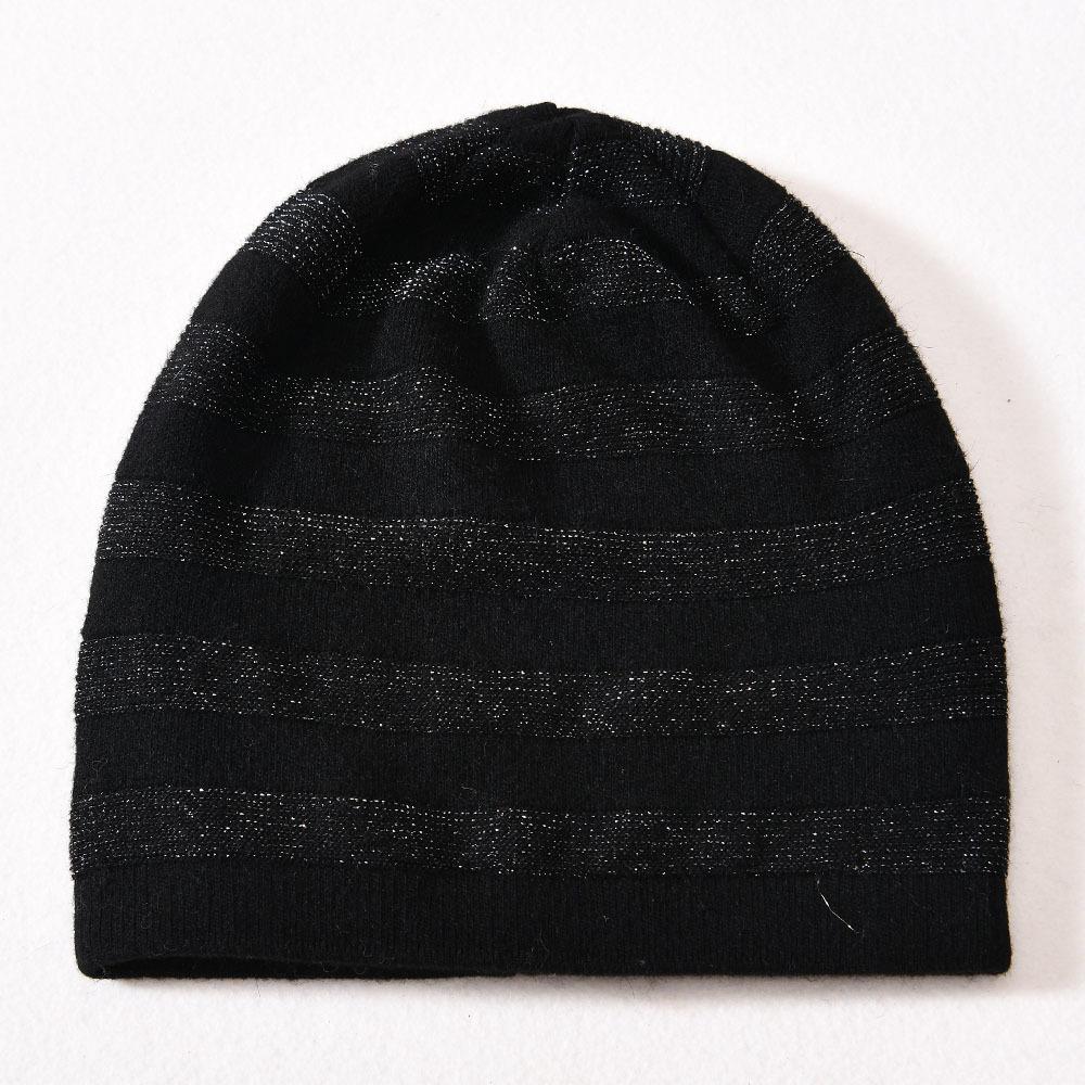 Solid color striped with bright silk stacking hat rabbit down cold hat warm wool hat knitted hat autumn and winter windproof ear protection hat