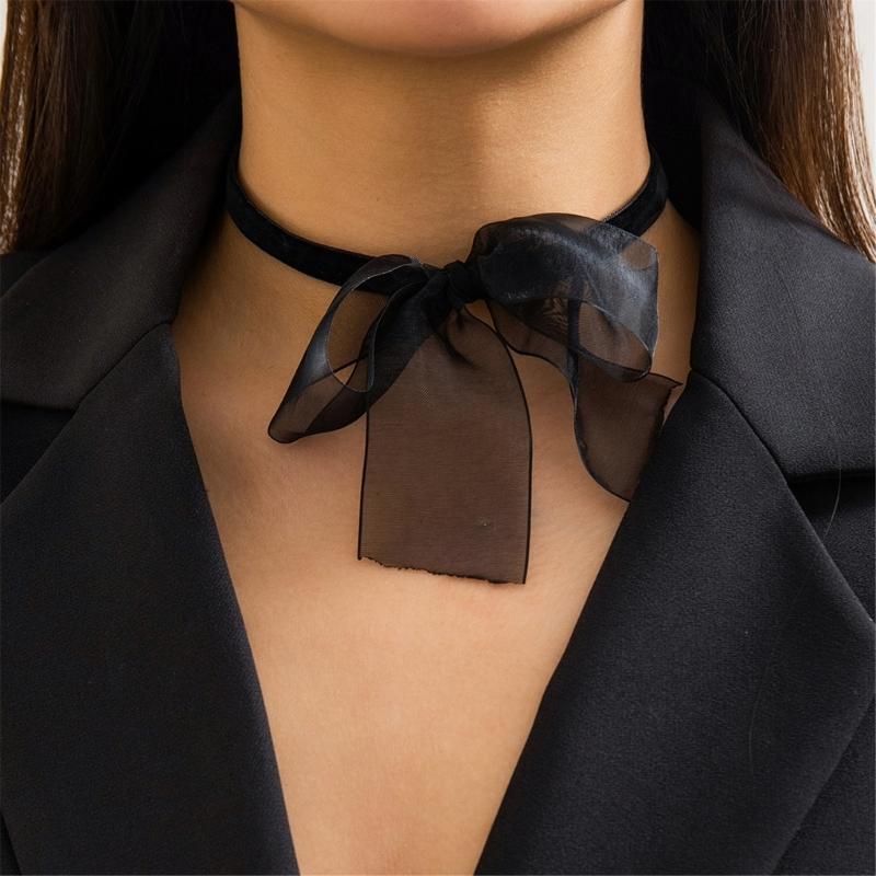 Fashion Black Mesh Bowknot Neckband Choker Jewelry Temperament Elegant Neck Chain Women Clavicle Chain Necklace
