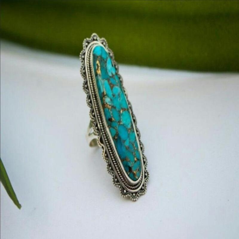 Vintage Indian Style Blue Lattice Turquoise Women'S Ring Jewelry Ring Ethnic Style