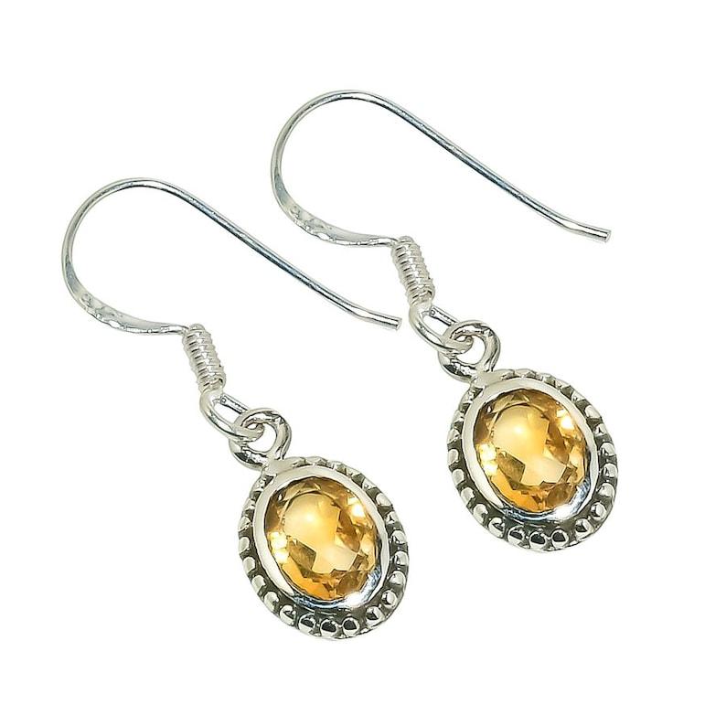 Solid 925 Sterling Silver Citrine Gemstone Handmade Designer Women Drop Earrings Gift For Her