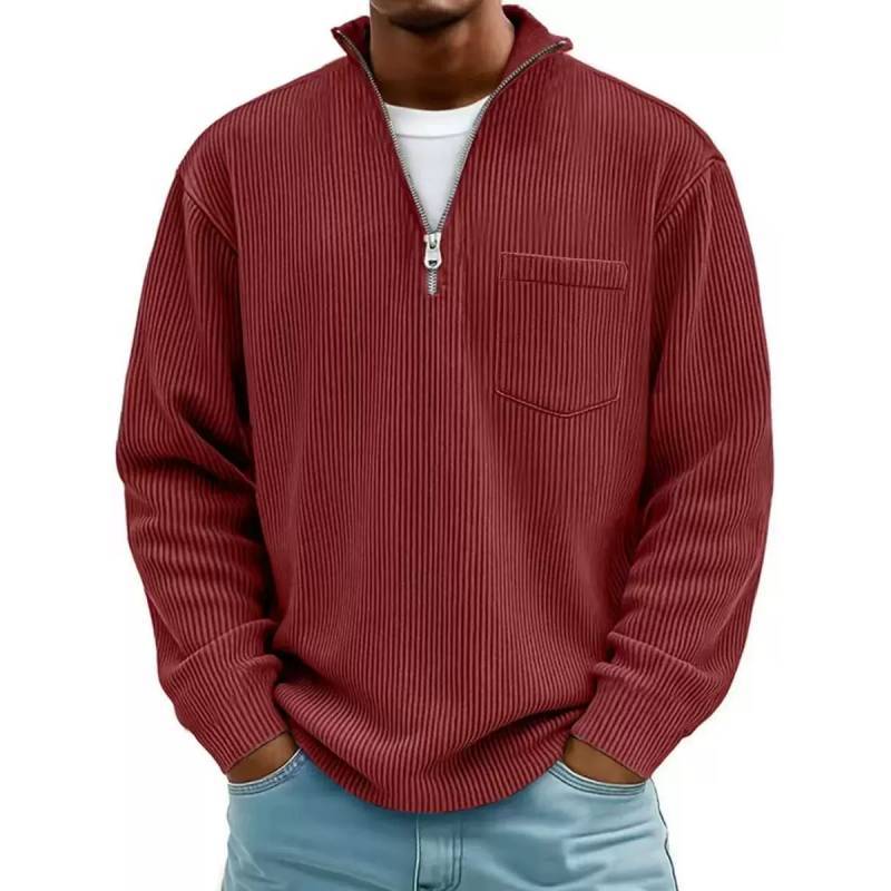 Felpa con cappuccio in velluto a coste stile urbano con cerniera da uomo per l'autunno, abbigliamento casual