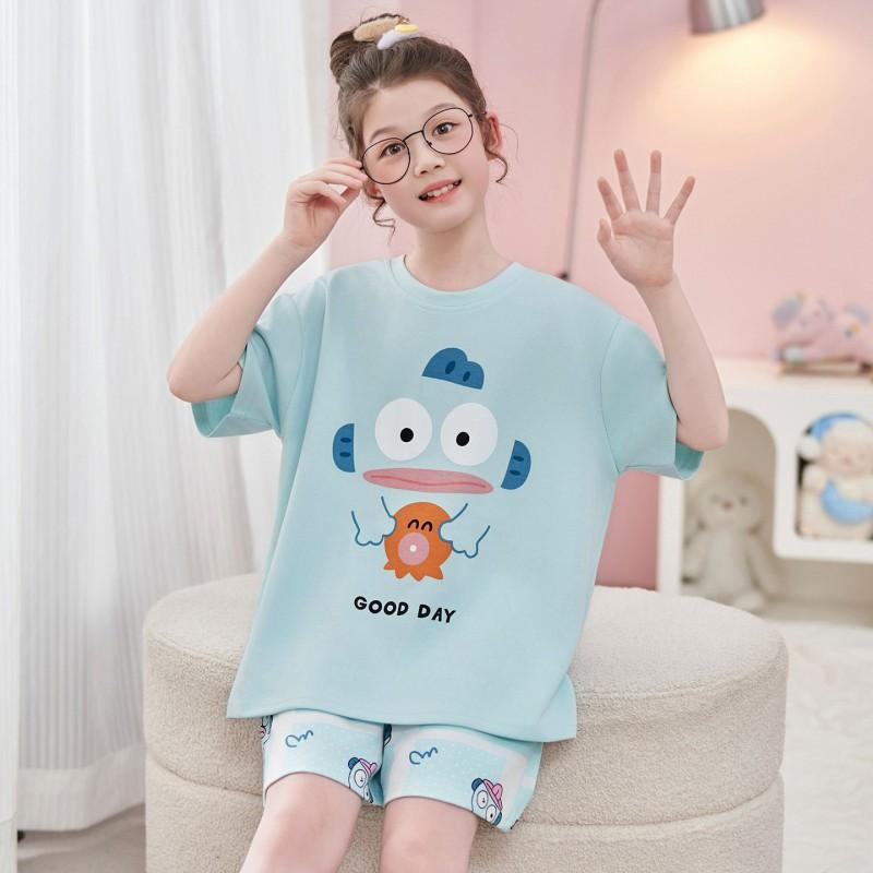 Girls Cotton Pajama Set Short Sleeve Cartoon Print Lightweight Sleepwear Ages 8 2026
