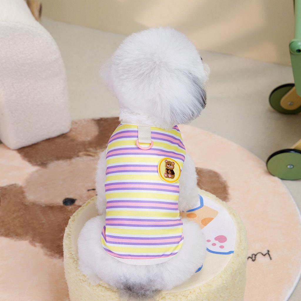 25 New Dog Clothes Spring and Summer Small Dog Bichon Teddy Pomeranian Striped Bottom Shirt Home Casual Clothes