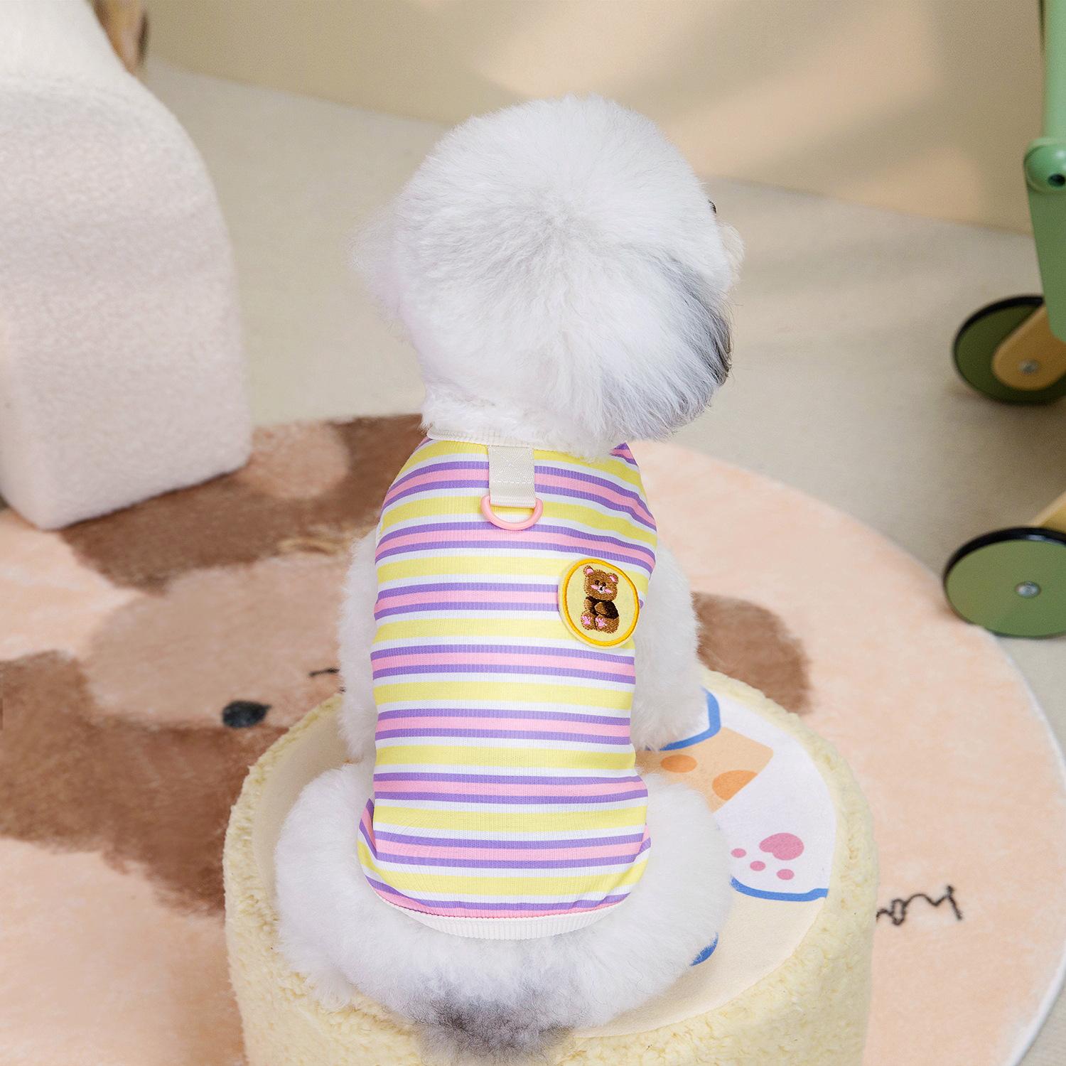 

25 New Dog Clothes Spring and Summer Small Dog Bichon Teddy Pomeranian Striped Bottom Shirt Home Casual Clothes 2XL (13-9kg)