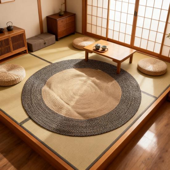 Cotton Rope Area Rug Braided Round Cat Scratching Rug Washable Vintage Floor Mat for Bedroom Living Room Couch Side Table