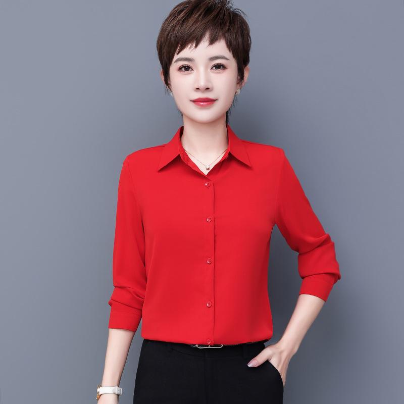 Women's Long Sleeve White Workwear Shirt with Turn-Down Collar
