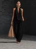 2026 European & American Style Women's Sleeveless Casual Suit: Summer Two-Piece Set with Loose Drop Shoulder Top & Wide-Leg Pants