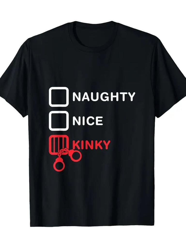Men'S Funny Naughty Kinky Handcuffs Graphic T-Shirt - White with Black Print