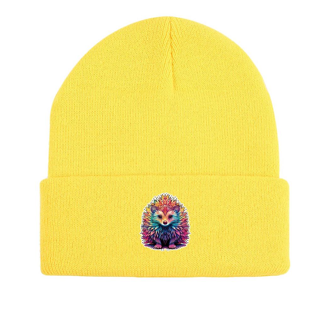 Hedgehog Print Knit Hat Beanie, Animal Skullies Beanies Winter Soft Simple Bobble Hat Knitted Cap Beanie