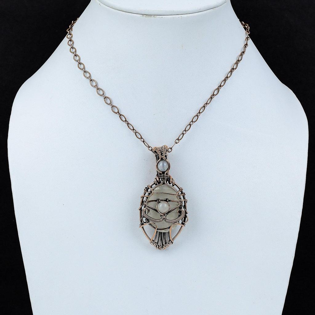 Böses Auge Selenit Druzy Anhänger Kupferdraht umwickelter Edelsteinanhänger Böses Auge Schmuck Handgemachter Mondsteinanhänger Geschenk für Sie Kupferschmuck