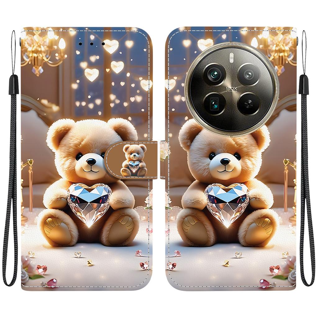 Handmade PU Leather Flip Case for Realme 12 Pro+ Anti-Slip Shockproof Cover with Wrist Strap & Heart/Rose Cat Designs