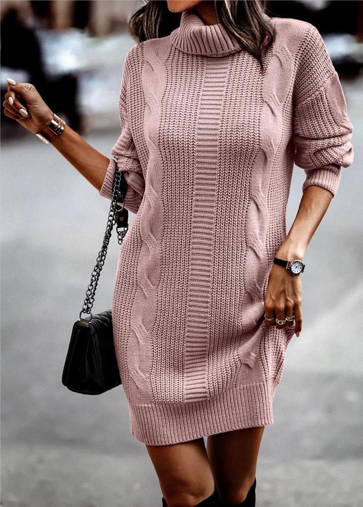 2023 Autumn/Winter High Neck Long Sleeve Bodycon Sweater Dress for Women