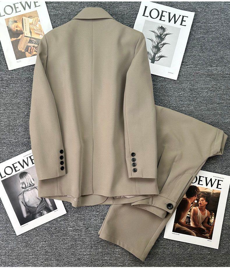 Women's Petite Gray Loose Two-Piece Suit Jacket Set - Early Spring 2025 Casual Blazer