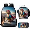 3pcs set Child Cute Capibara School Backpack with Lunch Bags ,Pencil Bags  School Bags for Boys Girls Best Gift