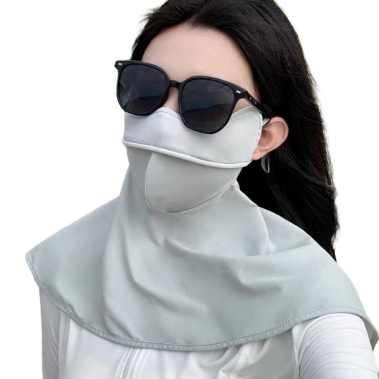 Sun Protection Guard Lightweight Quick-Dry Fabric Solid Color Ice Silk Face Guard Shawl Design Semi-covered Face Neck Sun