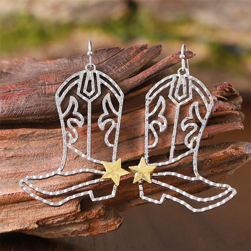 

New Vintage Personality Cowboy Boot Earrings For Women Girls Wild West Style Dangle Zircon Gift мідний