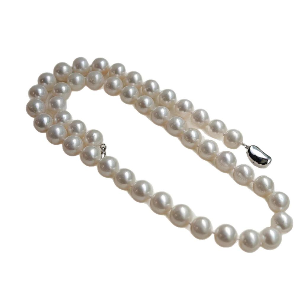 Collar de Perlas de Agua Dulce Naturales 8-9mm Redondas Brillo Fuerte Plata S925 Gargantilla del Día de la Madre con Caja de Regalo