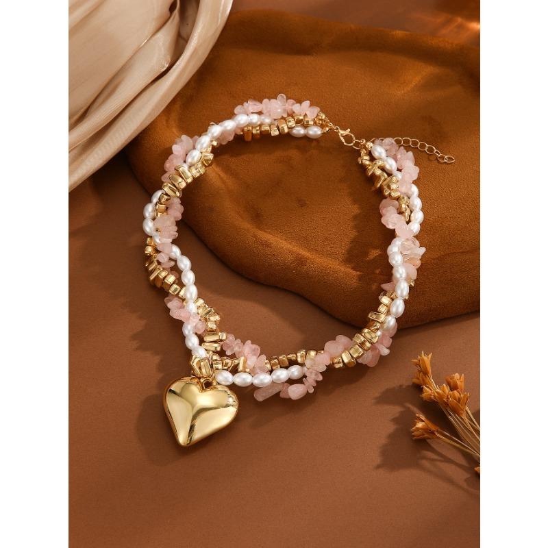Women Fashion Multi Layer Wrapped Exaggerated Heart Pendant Clavicle Necklace