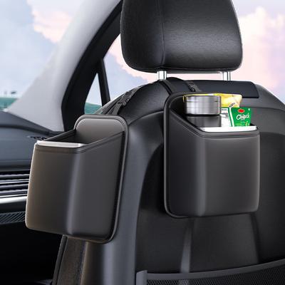 Car Trash Bin Leather Auto Seat Back Hanging Storage Box Bag Holder Rear Chair Trash Can Organizer Driver Side Pockets Garbage