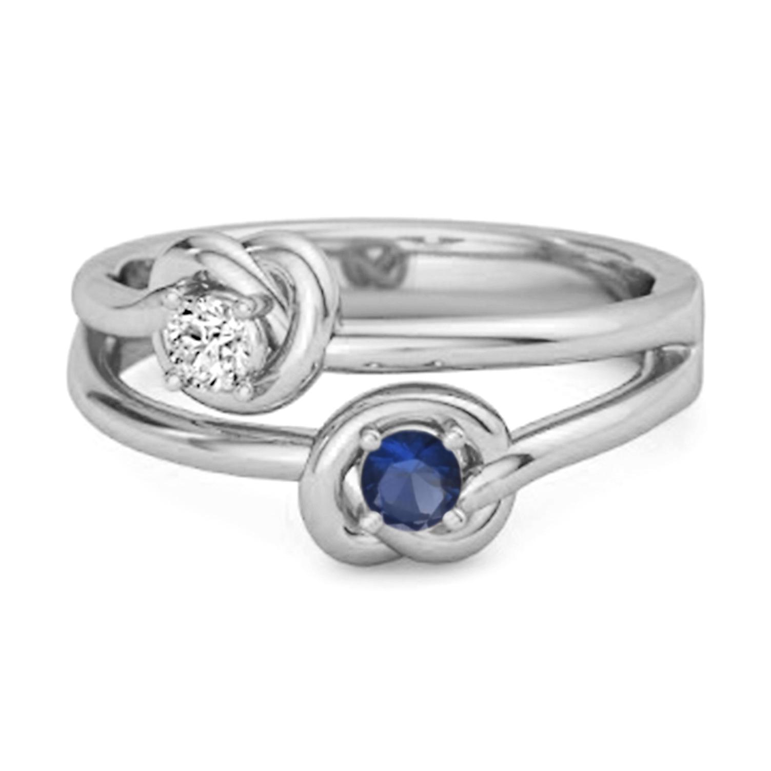Blue Sapphire Dual Stone Ring - 925  Sterling Silver 8.5