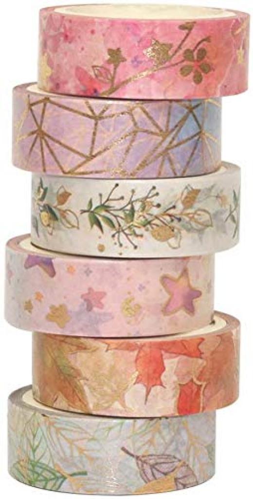 Yubbaex Floral Masking Tape with Gold 15mm Wide x 6 Perfect for Gift DIY and Notebook Decorations Foil, Rolls, Thin, Wrapping, Crafts, (Golden Flower)