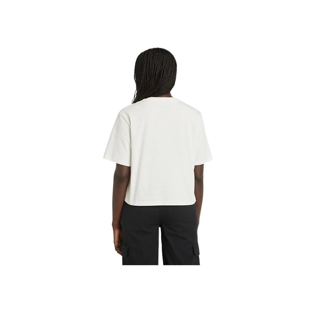 Timberland Solid Color Outdoor Casual Sports Crew Neck Pullover Short Sleeve Drop Shoulder T-Shirt Women Tops White A5RZX-CM9