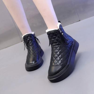 Sapatos Femininos Impermeáveis Redondos Pretos Plano Couro Botas de Neve Femininas Quente Y2k Inverno Peludas 2025 Botinhas Novidade em Promoção