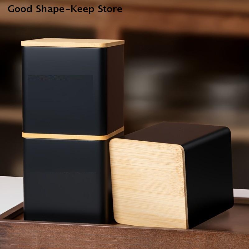 Sealed Tinplate Storage Jar With Bamboo Lid Spices Tank Container Kitchen Food Bottle Coffee Tea Caddy Iron box and square can
