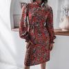 Autumn and Winter Floral Lantern Long-sleeved Chiffon Dress