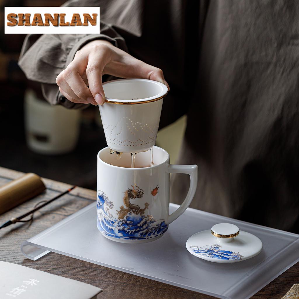 450ml Hand Painted Dragon Filter Tea Separator Cup Boutique Tea Mug With Infuser Handgrip Cups Tea Soaking Office Water Cup Gift