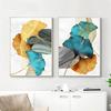 Blue Green Yellow Gold Leaf Plant Flower Canvas Poster Print Nordic Abstract Wall Art Painting Modern Living Room Decor Pictures