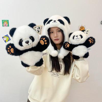 Süßes Panda-Plüschtier Zubehör Set: Bestickte Mütze, Schlafmaske, Handpuppe, Nackenkissen - Gemütliche Winter-Essentials für Frauen (8 Stück)