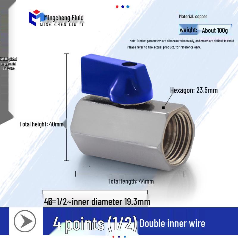 Compact Ball Valve with Double Male/Female Thread, Sizes 1/4", 3/8", 1/2", Pneumatic Polished Electroplated Switch Valve Accessory.