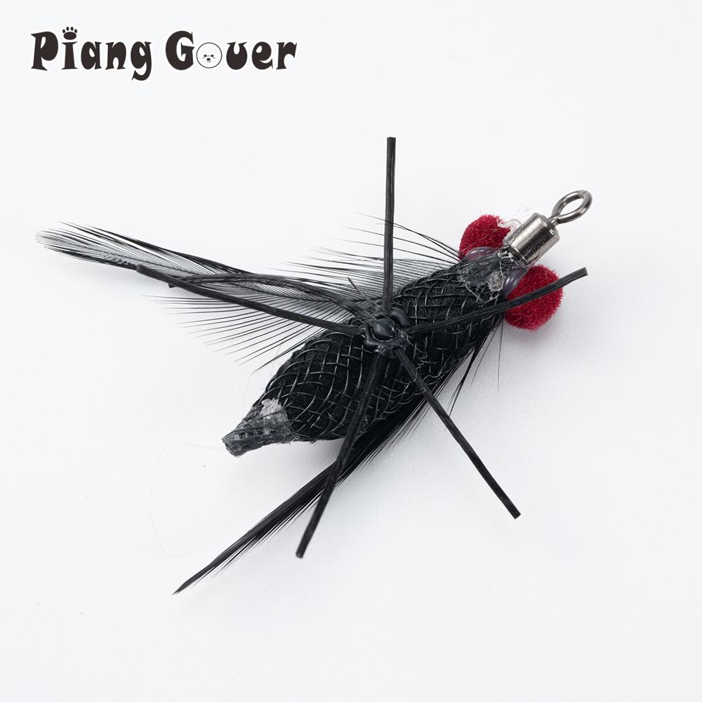 Artificial Flies 5pcs Black Artificial Insects Fly Cat Toy Teaser Stick for Changing Heads Feather Pet Toys Wand Accessories