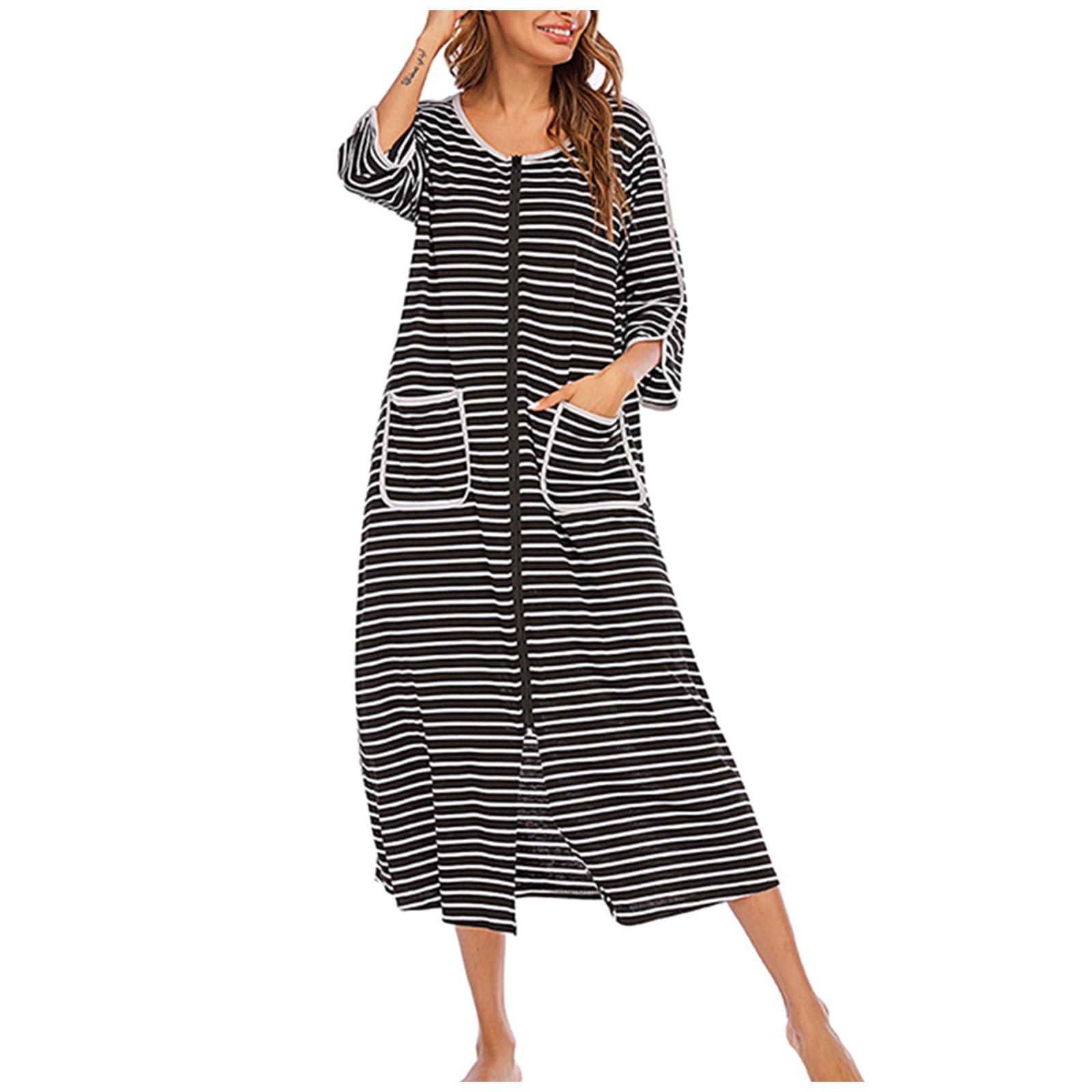 Модное женское летнее повседневное платье-пуловер с круглым вырезом и полосками и рукавом — фото 3