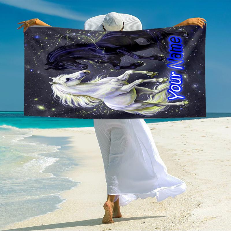 1PC Custom Name "Galactic Horse Dance" Beach Towel Highly Absorbent And Sand-Resistant Towel for Swimming, Pool, Yoga, And Travel Lightweight