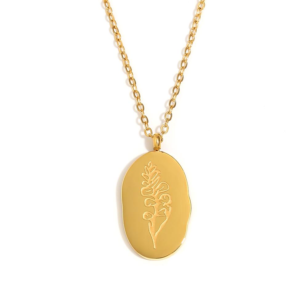 E.B.belle Tarnish Free Irregular Personality 12 Months Flower Pendant Necklace Stainless Steel Gold Plated Birthstone Necklace