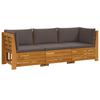 Outdoor Sofa Set with Cushions 3 Piece Brown Solid Acacia Wood