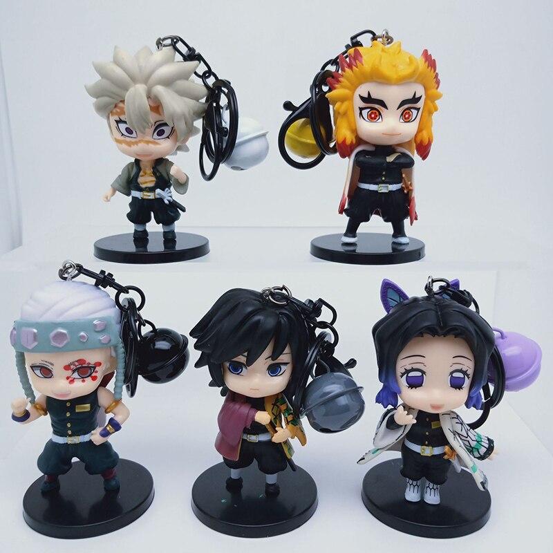 8cm Demon Slayer Anime Figure Kyojuro Rengoku /Kochou Shinobu Action Figure Kimetsu No Yaiba Keychain Pendant Figurine Model Toys