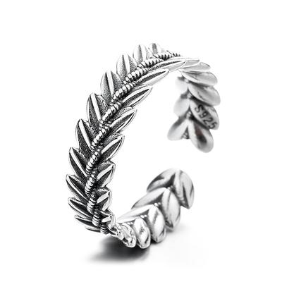 Anello Design Testa di Grano Retro Misura Aperta Per Uomo Gioielli Trendy Anello Argento Sterling 925 Accessori Dito Indice Maschile