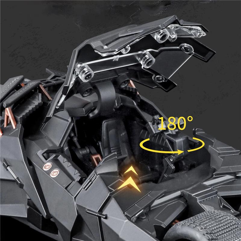 1/24 Classic Movie Car 2008 Batmobile Alloy Bat Sports Car Model Metal Racing Combat Vehicles Model Sound and Light Kid Toy Gift