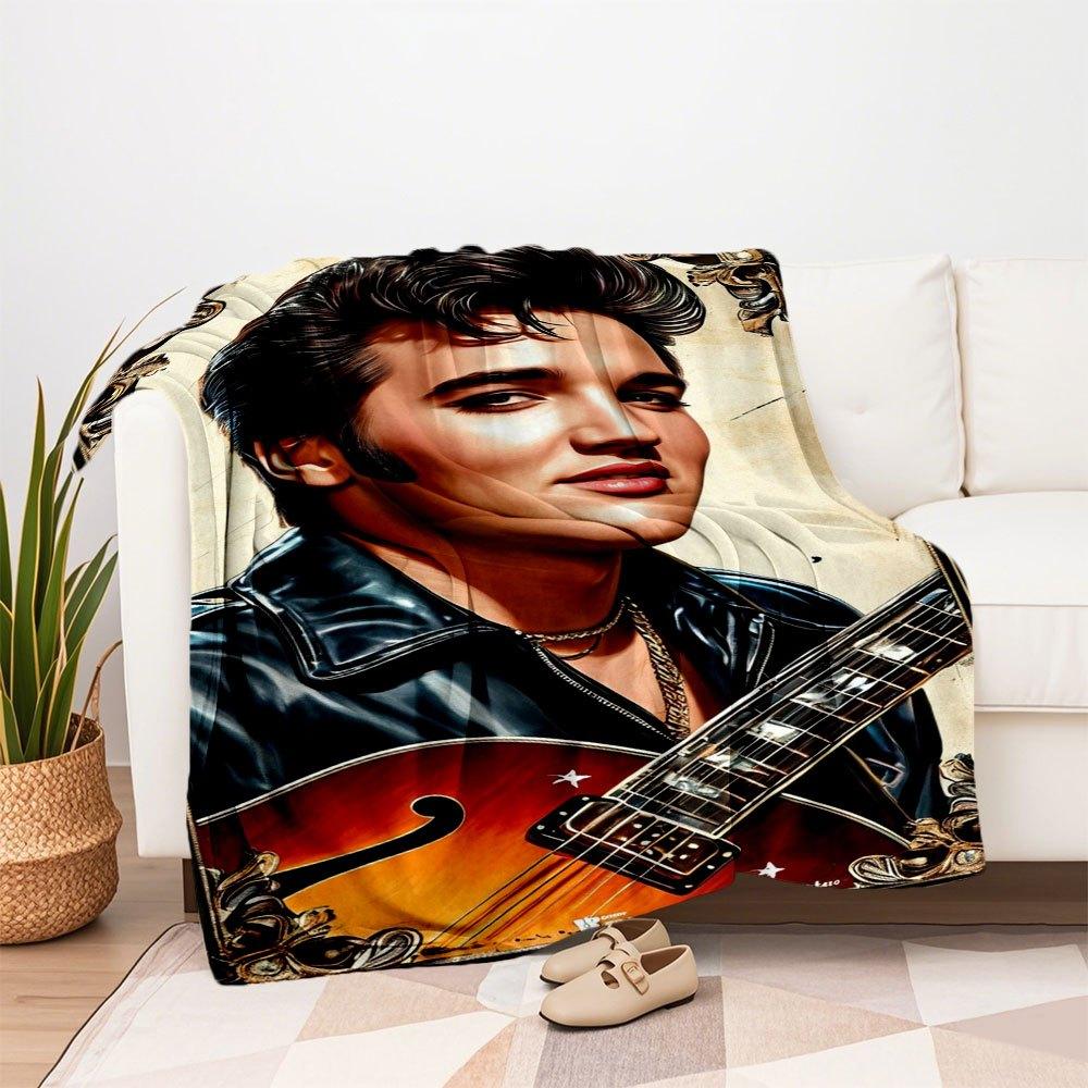 "Elvis Presley Guitar Art Print: Iconic Music Legend Poster"Blanket Flannel Throw Blanket for Sofa, Bed, Travel, Camping, Office, Couch, Cha