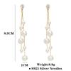 Imiation Pearl Long Tassel Dangle Earrings for Women Wedding Party Statement Jewelry Golden Rhinstones Trendy Drop Earrings
