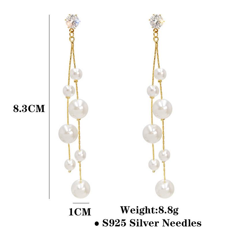 Imiation Pearl Long Tassel Dangle Earrings for Women Wedding Party Statement Jewelry Golden Rhinstones Trendy Drop Earrings