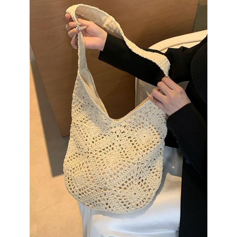 

South korea Original Order Genuine Goods 100% Cotton Thread Handmade Woven Bag Women Spring and Summer Fashion Shoulder Bag All-Match Messenger Bag Beige