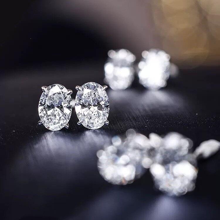 Classic S925 Sterling Silver 18K Gold-Plated Oval Diamond Four-Prong Women s Earrings 925 Sterling Silver